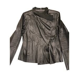 Trouvé Black Leather Moto Jacket Draped Collar Asymmetrical Women’s M